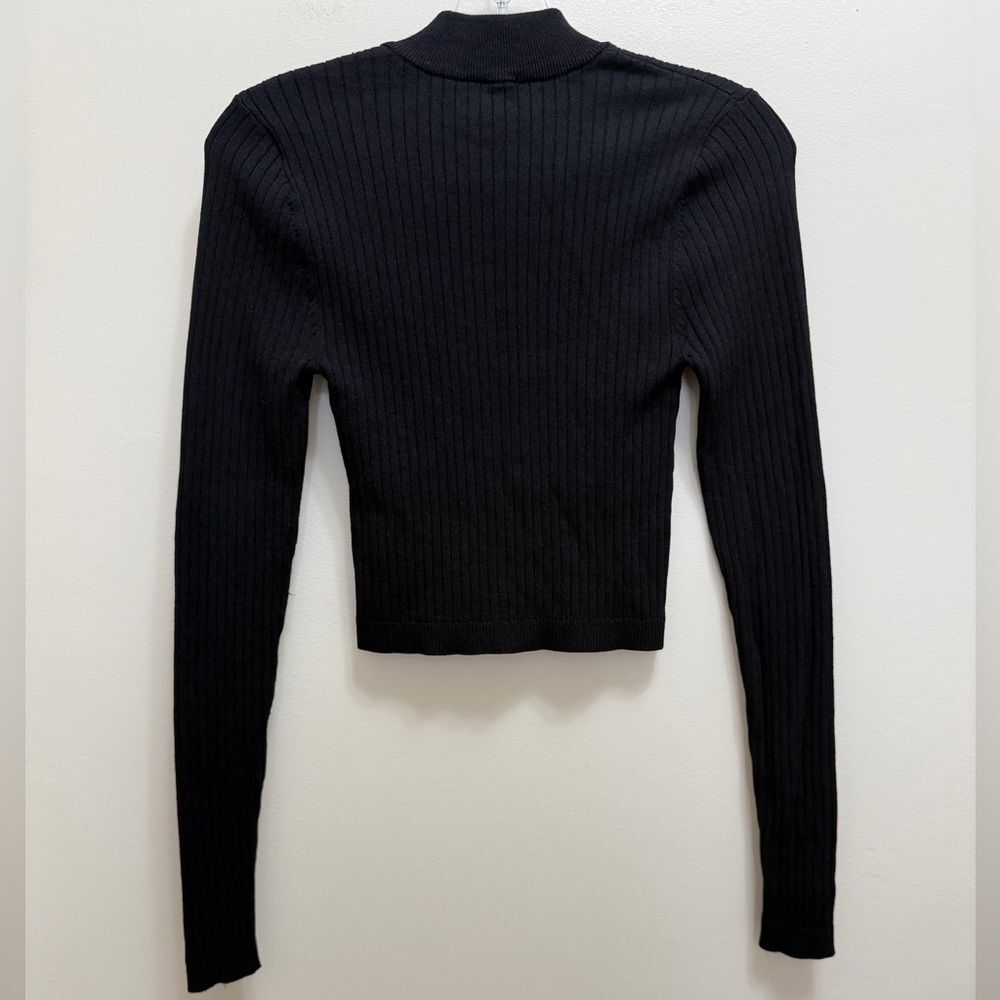 Show Me Your Mumu Charlie Zip Sweater Long Sleeve Stretch Black Rib Knit Black - Picture 3 of 7